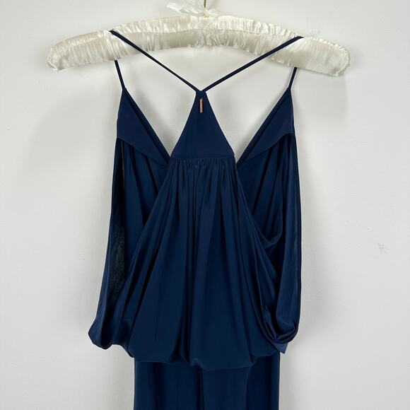 Misa Los Angeles Domino Dress Draped Ruched Navy Knee Length Cocktail XS NWT - Picture 10 of 11